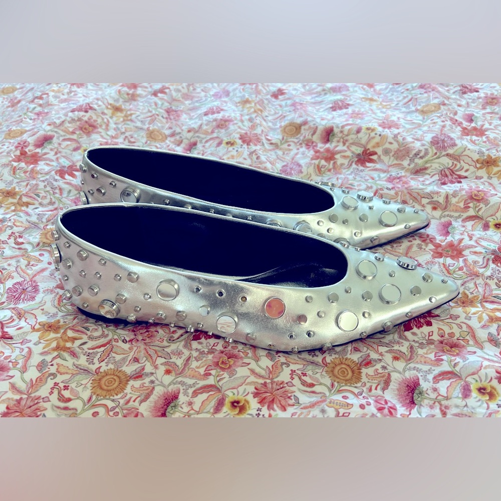 COPY - Zara Pointed Toe Silver Mirror Flats 9 / 40